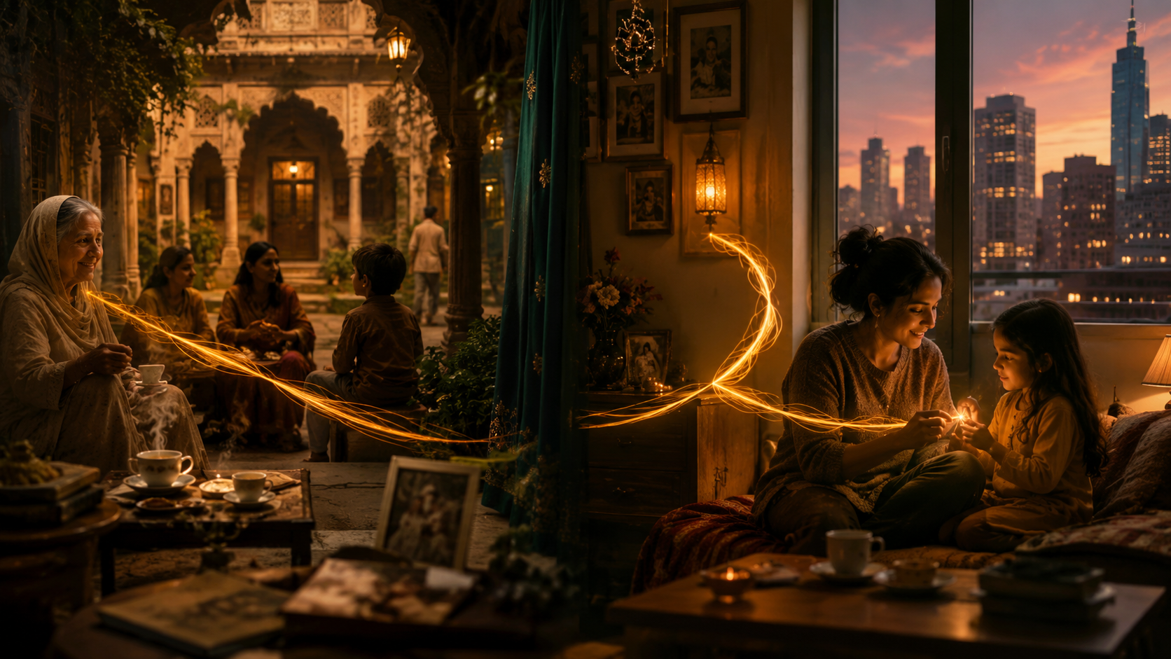 A glowing thread connecting generations across borders